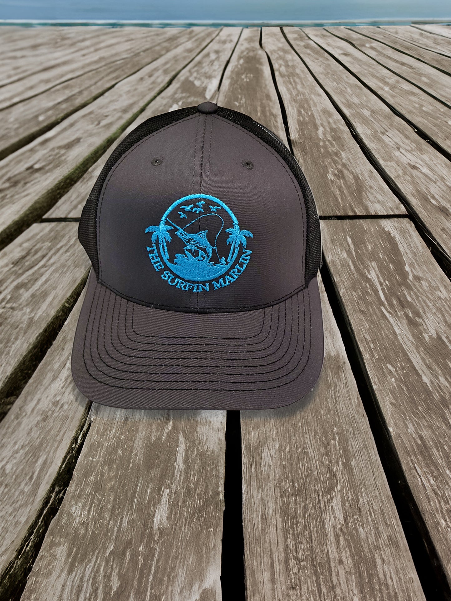 Charcoal/Blk/Blue Embroidered Hat