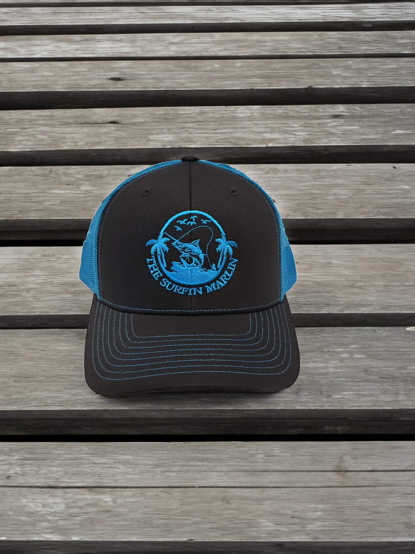 Charcoal/Blue Embroidered Hat