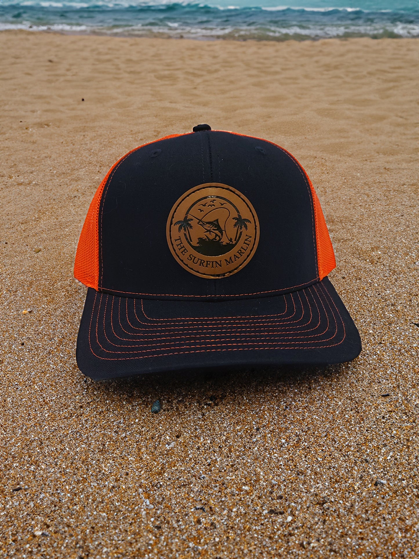 Leather Patch Navy/Orange Hat